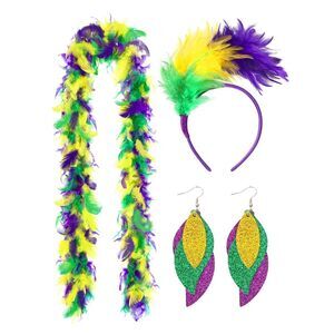 8597 3 Pieces Mardi Gras Costume Accessory Outfit Set Feather